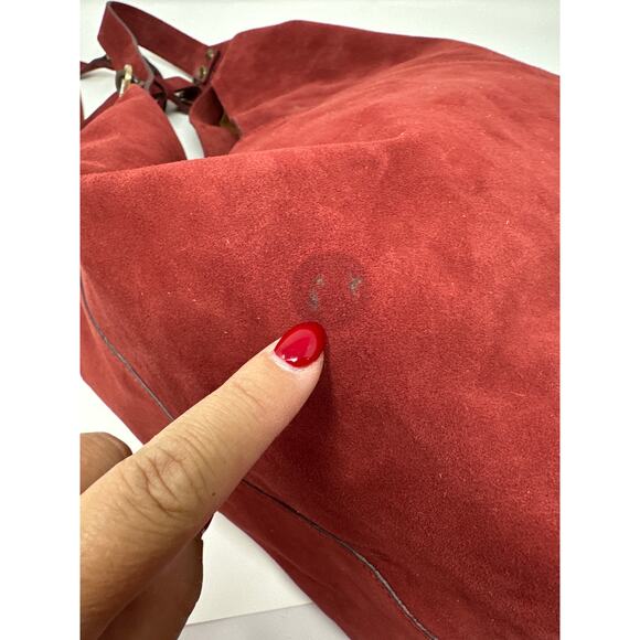 Sundance Origami Red Leather Suede Made in Italy Hobo Slouch Shoulder Bag Purse - Picture 4 of 9